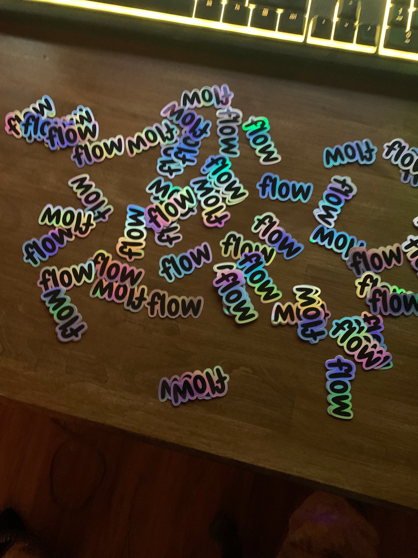 Flow holographic stickers